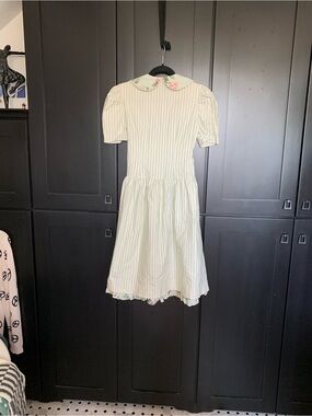 Pale Green Striped Peter Pan Collar Kids Dress